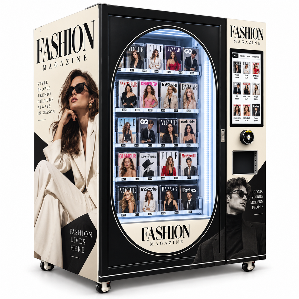 Black-and-Ivory Fashion Magazine Vending Cabinet — reference view 3