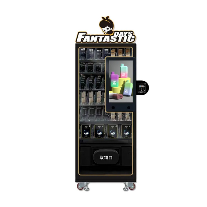Compact Vape Retail Kiosk with Upper Signage — reference equipment view
