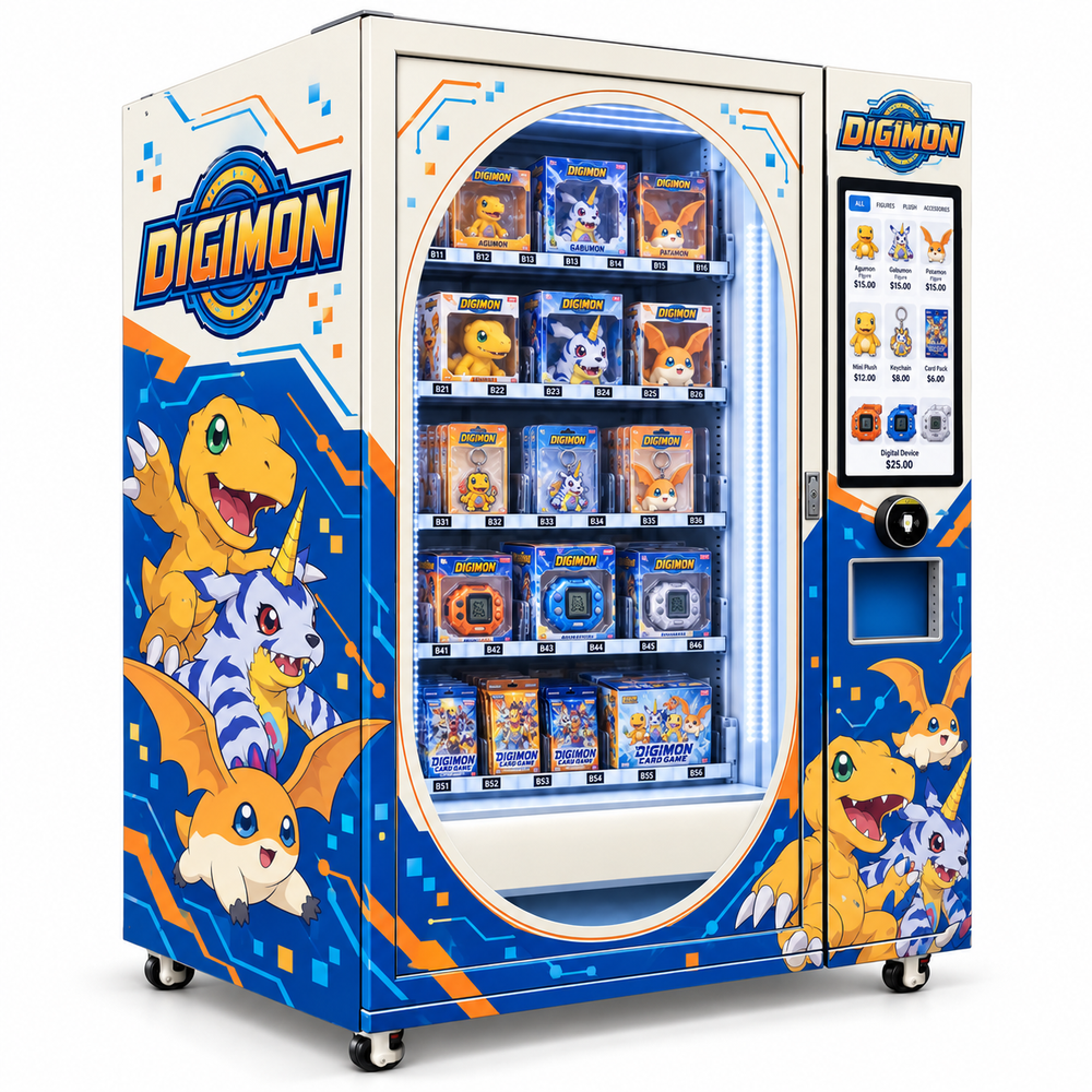 Character Toy Vending Cabinet with Blue-and-Orange Graphics — reference view 3